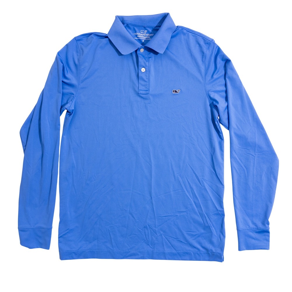 Vineyard Vines‎ Performance Mens Small Blue Long Sleeve Polo Shirt Stretch Whale